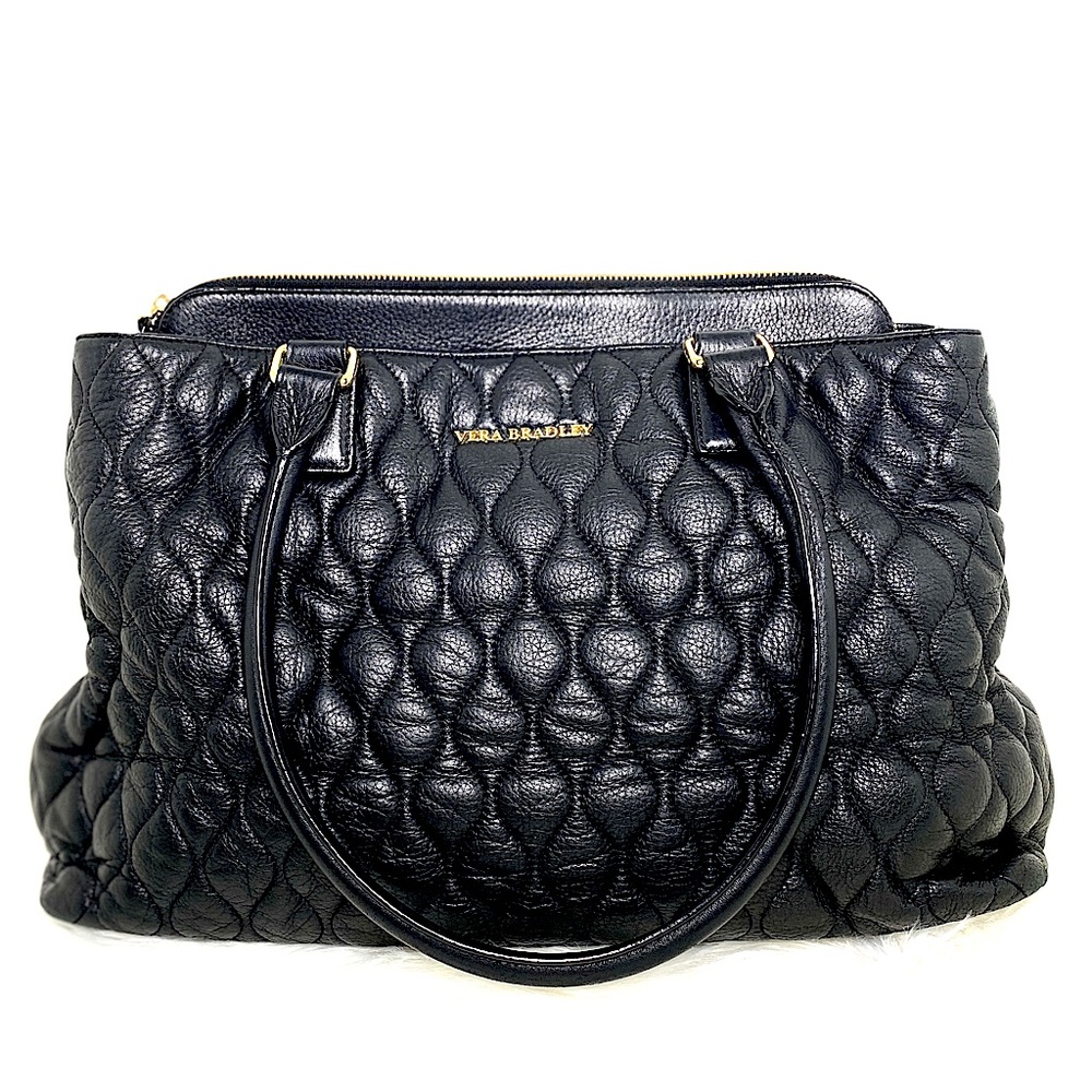 Vera Bradley Quilted Black Emma Tote Bag - Work, School, Large Purse - Used Cond